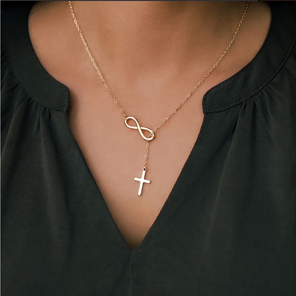 Gold Infinity Cross Necklace - Picture 7 of 16